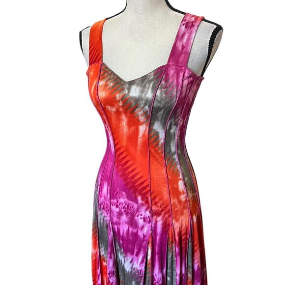 VTG Y2K Tango Mango Fuchsia Pink & Orange Tie Dye Flared Mini Skater Dress S - Picture 4 of 7